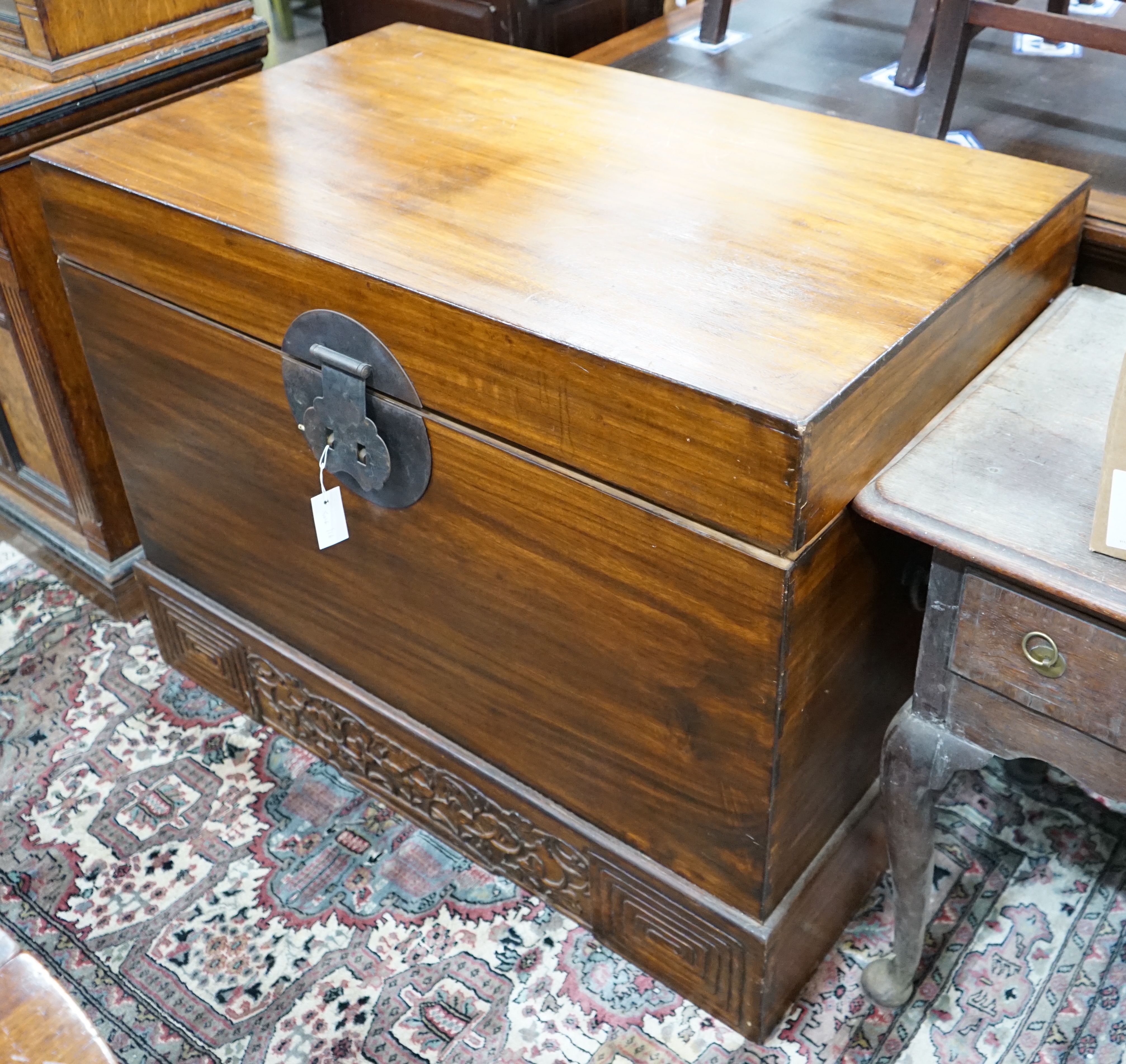 A Chinese hardwood coffer, width 105cm depth 63cm height 82cm